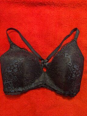 Aerie 32DD Navy Blue Lace Longline Bra Wireless Padded Plunge 2018